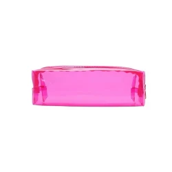 Plastic Pencil Case Transparent Pink with Glossy Finish, Top Zipper, Durable &amp; Lightweight, Ideal for School or Office Supplies