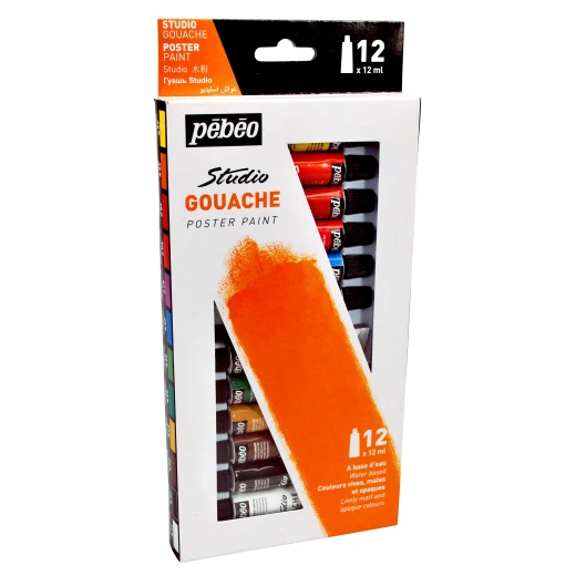 Pébéo Studio Gouache Poster Paint Set - 12 Colors, 12 ml Each Pébéo Studio Gouache Poster Paint Set - 12 Colors, 12 ml Each