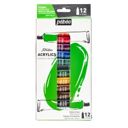 Pébéo Studio Acrylics Paint Set - 12 Colors, 12 ml Each