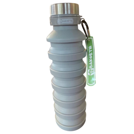 BAKORTH Collapsible Water Bottle – 600ml Capacity – Metal Lid with Carabiner – Compact & Outdoor Design