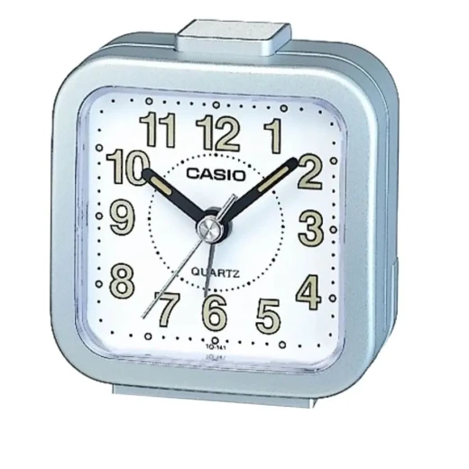 Casio TQ-141-8DF Small Alarm Clock, Compact Gray Travel Clock, Clear Display, Precise Alarm, Battery Included, Lightweight & Durable, 67×64×34 mm