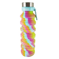 BAKORTH Collapsible Water Bottle – Tie-Dye Design – 600ml Capacity – Stainless Steel Lid with Carabiner