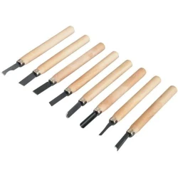 Wood Carving Tool Set – 8 Pieces – Wooden Handles – Multi-Blade Set