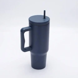 Insulated Travel Mug with Handle Dark Blue Durable Thermal Cup with Straw Lid Keeps Drinks Hot or Cold Ideal for Work, Travel &amp; Daily Use