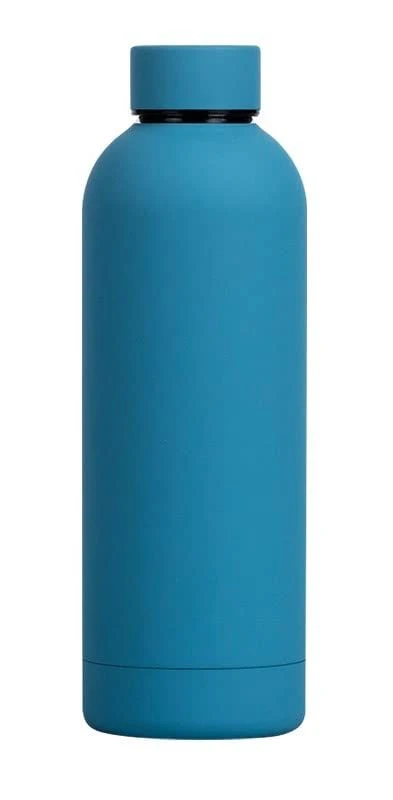 Dark Blue Matte Travel Bottle Insulated, Leak-Proof, Durable Stainless Steel Water Bottle for Hot & Cold Drinks, Portable with Screw-On Cap & Carrying Loop, 500 ml 17oz