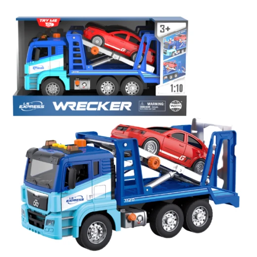 Blue Kids’ Wrecker Tow Truck – With Red Sports Car, 1:10 Scale