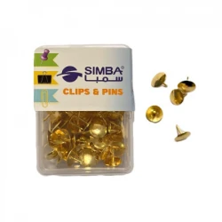 SIMBA Clips &amp; Pins – Gold-Colored Thumbtacks in Clear Plastic Case