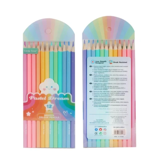 Little Tree Pastel Dream Colored Pencil Set Break-Resistant Lead, Non-Toxic, EN71 Certified Bright, Long-Lasting Colors 12 Pencils in Stylish Gift Packaging