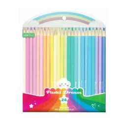 Little Tree Pastel Colored Pencil Set 24 Soft Shades Hexagonal Design Smooth Blending &amp; Shading Non-Toxic, Eco-Friendly Rainbow &amp;amp; Cloud Gift Packaging