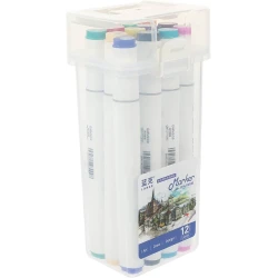 LANKE GM909 Marker Set 12 Vibrant Colors in Clear Case Art, Draw &amp; Design Markers with Cityscape Packaging Ideal for Artists &amp; Students