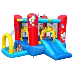 Happy Hop 9214 Bubble 4-in-1 Inflatable Play Centre with Slide, Hoop &amp; Ball Pit