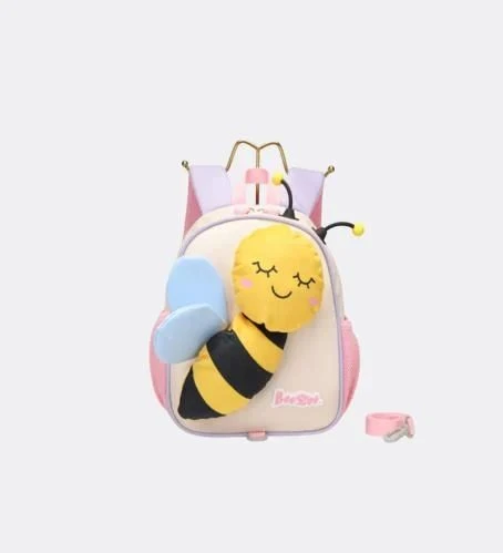 BeeStar Pink Kids Backpack with Attached Plush Bee – Playful Companion Design