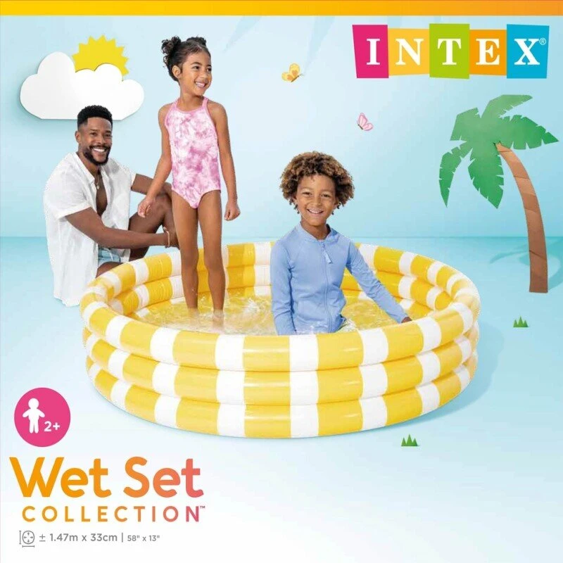 INTEX 58432 Zesty Lemon Inflatable Pool 147 x 33 cm, 330L Capacity, 3-Ring Design, Durable Vinyl, Vibrant Lemon Theme, Includes Repair Patch For Kids Age 2+