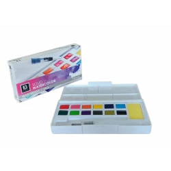 Solid Watercolor Set – 12 Colors + Brush – Art Ideas – Compact Design