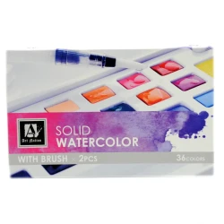 Solid Watercolor Set – 36 Colors with 2 Brushes – Art Nation – Portable Design