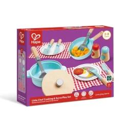 Hape Little Chef Cooking &amp; Serve Set – Mini Wooden Kitchen Play Set for Pretend Cooking and Serving