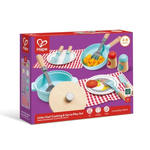 Hape Little Chef Cooking & Serve Set – Mini Wooden Kitchen Play Set for Pretend Cooking and Serving Hape Little Chef Cooking & Serve Set – Mini Wooden Kitchen Play Set for Pretend Cooking and Serving