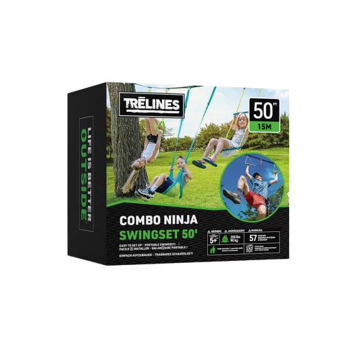 Treelines Combo Ninja Swingset 50 ft Outdoor Obstacle Course with 57 Pieces, Supports Up to 250 lbs, for Kids Aged 5+