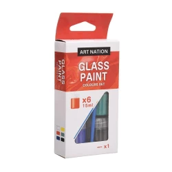 Glass Paint Colours Set – 6 × 15ml – Art Nation – Includes Brush