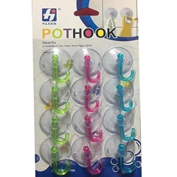 FUJIAN Suction Cup Hooks – Colorful 12-Piece Wall Hanger Set