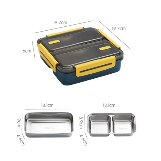 Lunchbox with 3 Compartments Food Storage Container with Transparent Lid &amp; Yellow Handles Durable, Portable, Easy-to-Clean Bento Box for School, Work &amp; Travel - Stoys - Image 3