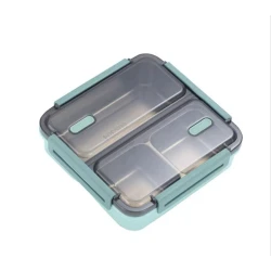 Lunchbox with 3 Compartments Food Storage Container with Transparent Lid &amp; Yellow Handles Durable, Portable, Easy-to-Clean Bento Box for School, Work &amp; Travel