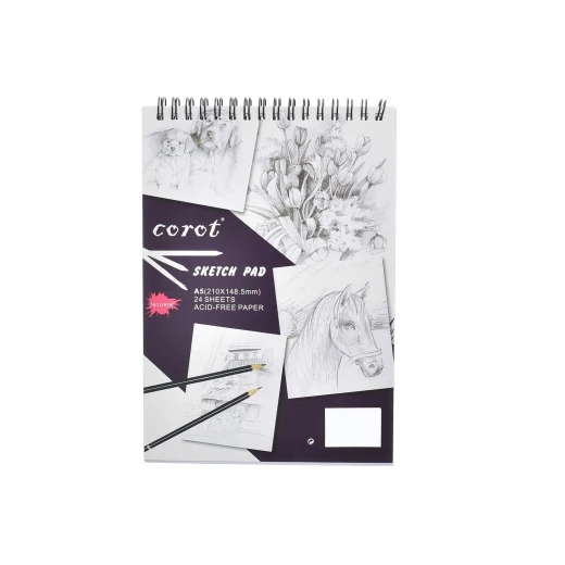 Corot Sketch Pad - A5 (24 Sheets), Acid-Free Paper, Spiral-Bound, 160 g/m², Ideal for Portable Sketches and Small Projects