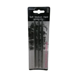 Woodless Charcoal Pencil Set – 3 Grades (Soft, Medium, Hard) – 3 Pieces Pack