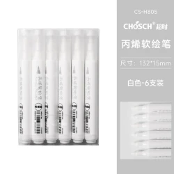 CHÖSCH White Acrylic Paint Marker Set Pack of 6 Fade-Resistant, Multi-Surface Markers for Wood, Glass, Plastic &amp; More Fine Tip Art Pens for Creative Projects
