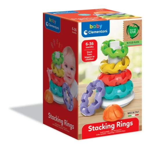 Clementoni – Stacking Rings “Woodland Allegro” – 5 Multi-Colored Sensory Rings on Wobble Base – Model 17103 – Made in Italy Clementoni – Stacking Rings “Woodland Allegro” – 5 Multi-Colored Sensory Rings on Wobble Base – Model 17103 – Made in Italy