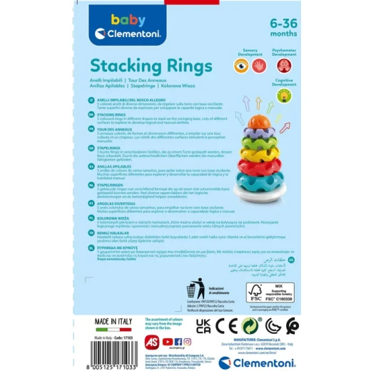 Clementoni – Stacking Rings “Woodland Allegro” – 5 Multi-Colored Sensory Rings on Wobble Base – Model 17103 – Made in Italy - Clementoni - Image 2
