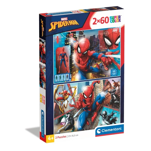 Clementoni – Marvel Spider-Man Supercolor Puzzle – 2 × 60-Piece Jigsaw Set – Model 21608 – Made in Italy Clementoni – Marvel Spider-Man Supercolor Puzzle – 2 × 60-Piece Jigsaw Set – Model 21608 – Made in Italy