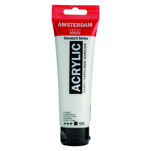 Amsterdam Acrylic Paint Titanium White, 120 ml Opaque Acrylic Paint with Strong Coverage Vibrant Color Standard Series For Canvas, Paper & Wood Amsterdam Acrylic Paint Titanium White, 120 ml Opaque Acrylic Paint with Strong Coverage Vibrant Color Standard Series For Canvas, Paper & Wood