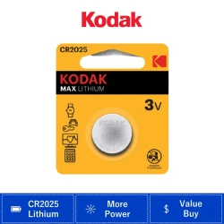 Kodak Max Lithium CR2025 Battery, 3V, Long-Lasting, Suitable for Electronic Devices