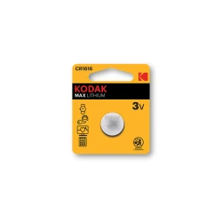 Kodak Max Lithium CR1616 Battery, 3V, Long-Lasting, Suitable for Electronic Devices
