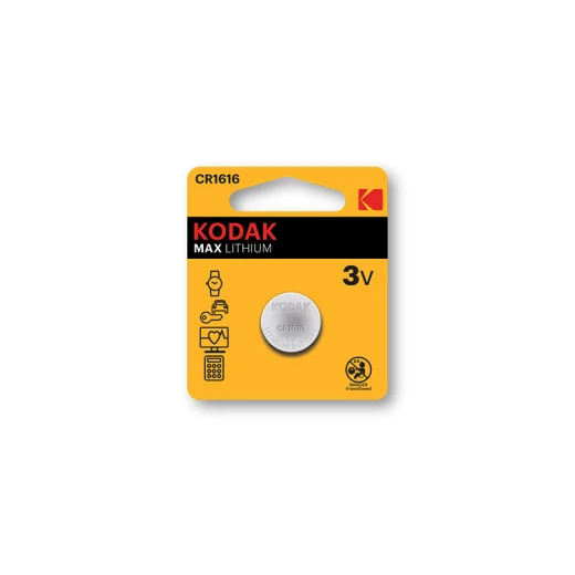 Kodak Max Lithium CR1616 Battery, 3V, Long-Lasting, Suitable for Electronic Devices Kodak Max Lithium CR1616 Battery, 3V, Long-Lasting, Suitable for Electronic Devices