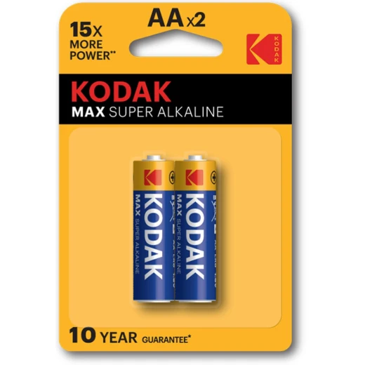 Kodak Max Super Alkaline AA Battery, 1.5V, Pack of 2