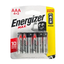 Energizer Max AAA Batteries, 1.5V, Pack of 6, Long-Lasting Performance, 10-Year Shelf Life