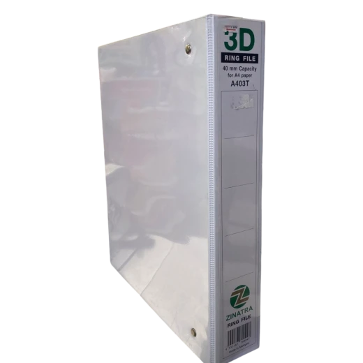 ZINATRA 3D White Ring File – 40mm Capacity – A4 Size – Model A403T ZINATRA 3D White Ring File – 40mm Capacity – A4 Size – Model A403T