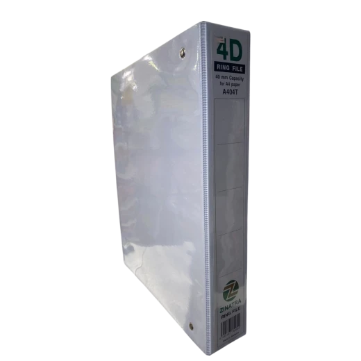 ZINATRA 4D White Ring File – 40mm Capacity – A4 Size – Model A404T ZINATRA 4D White Ring File – 40mm Capacity – A4 Size – Model A404T