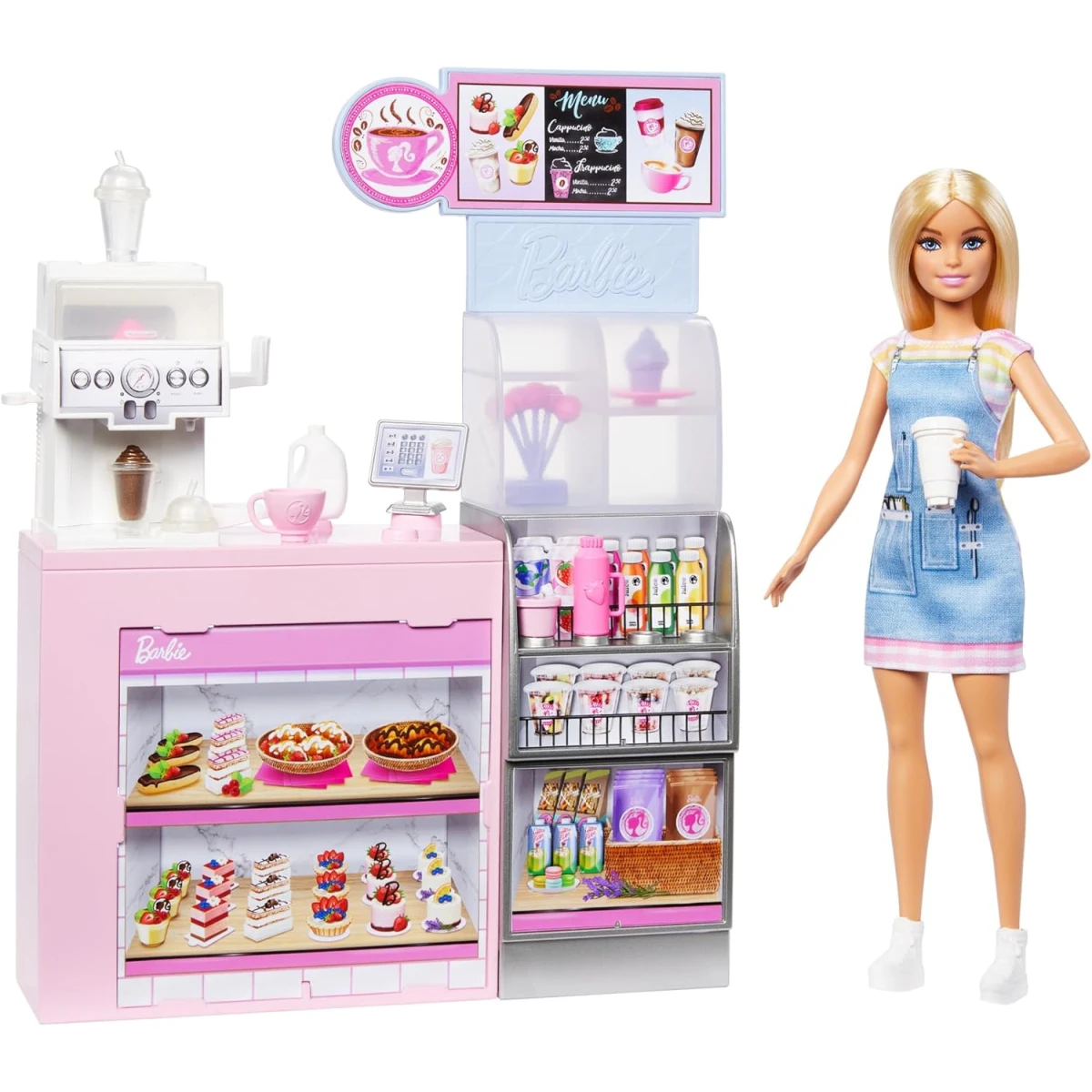 Mattel Barbie Coffee Shop Playset with Blonde Barista Doll & Accessories for Creative Play